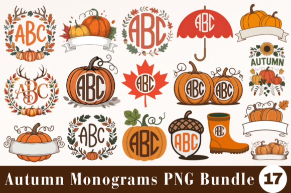 Autumn Monograms PNG Designs Bundle: Your Fall Creative Toolkit