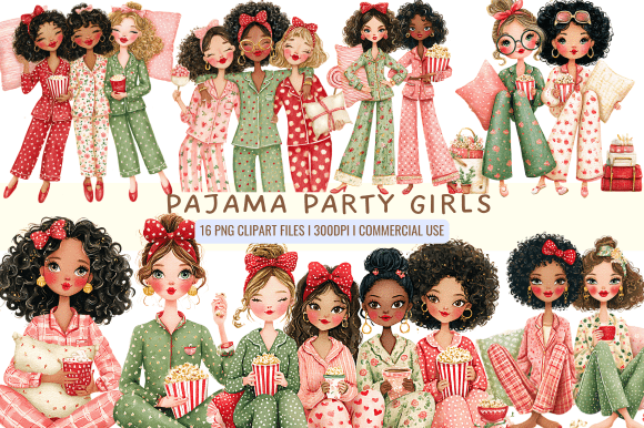 Bring Cozy Charm to Any Project with Pajama Party Girls Clipart