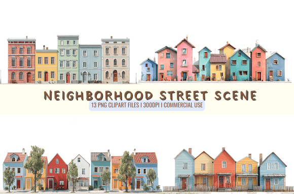 Bring Your Community Designs to Life with Neighborhood Street Cliparts