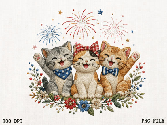 Celebrate with Style: Patriotic Cat Friends PNG for 4th of July
