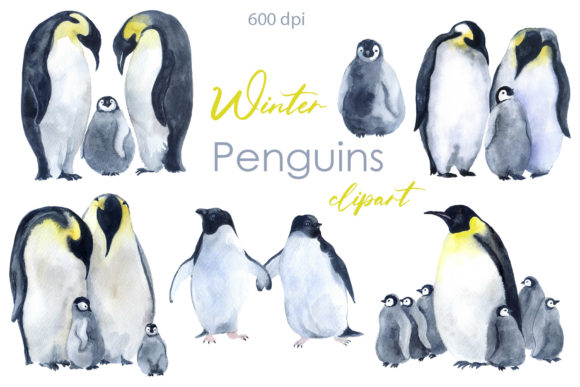 Charming Watercolor Holiday Clipart: Cute Penguin Design