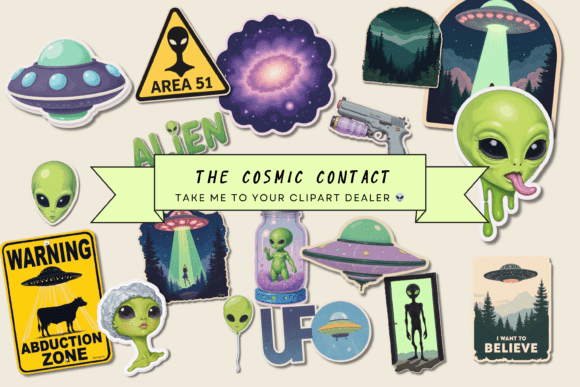 Cosmic Contact: Exploring the Alien & UFO Clipart Set
