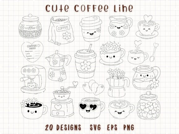 Cute Coffee Doodle Hand Drawn Coffee Cup: Cozy Branding Asset