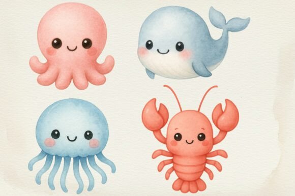 Cute Watercolor Sea Animals PNG: A Versatile Asset for Modern Design