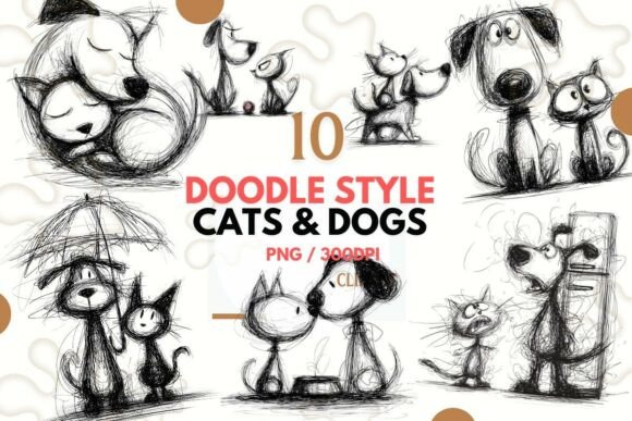 Doodle Style Dogs and Cats Clipart: A Designer's Best Friend