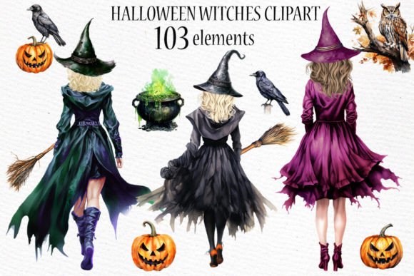Halloween Clipart Witches: Watercolor Magic for Your Projects