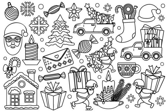 Line Art Christmas Illustration Set: Versatile Holiday Graphics