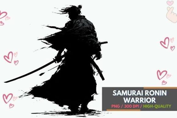 Samurai Ronin Warrior Silhouette Ink: Bold Graphic Design