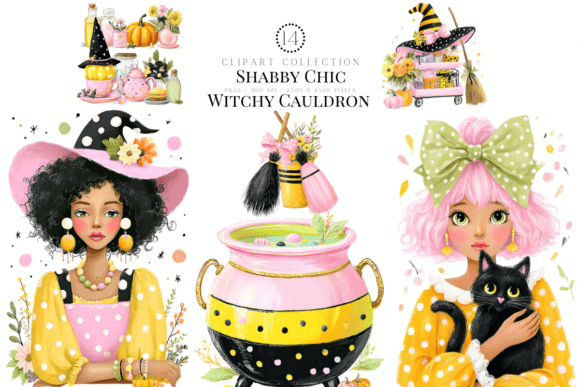 Shabby Chic Witchy Cauldron Clipart: Crafting Cozy Halloween Magic