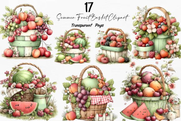 Summer Fruit Basket Clipart: Fresh Design Assets for Your Projects