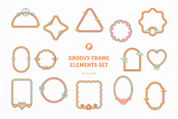 Warm Groovy Frame Elements Set: Retro Vibes for Modern Designs