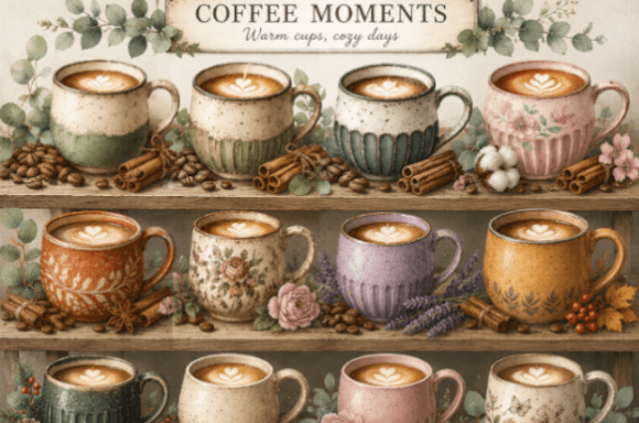 Warm Your Brand with Rustic Coffee Cup and Botanical Elements