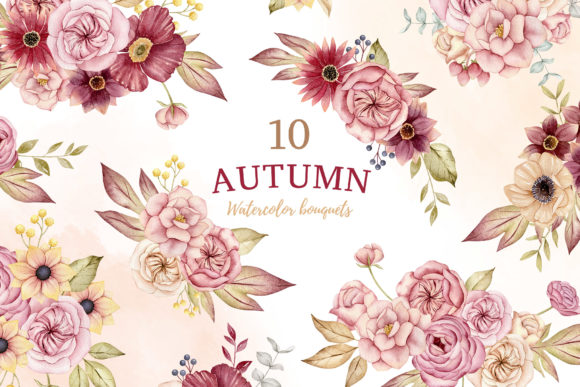 Watercolor Autumn Bouquets: Boho Fall Design Essentials