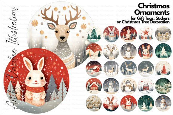 Watercolor Christmas Animals Ornaments: Nordic Charm for Your Designs