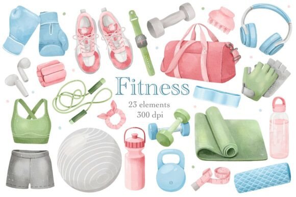 Watercolor Fitness Clipart Set: Energize Your Creative Projects
