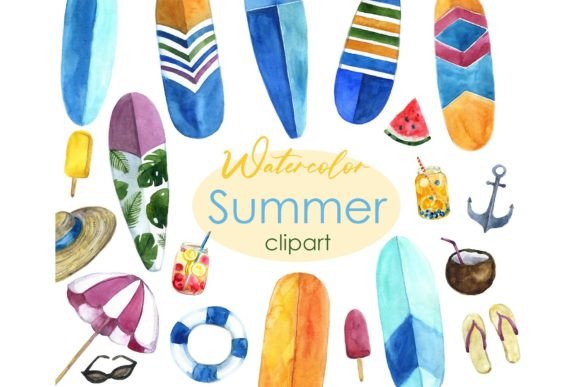 Watercolor Summer Set Clipart: Your Beach PNG Design Toolkit