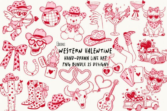 Western Valentine's Day Line Art: A Unique Design Bundle
