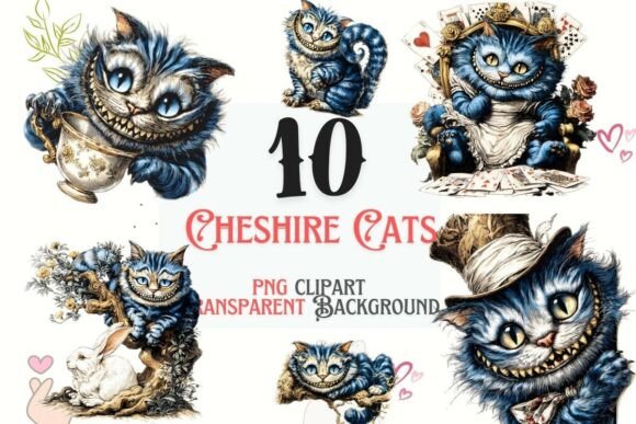 Whimsical Ink: The Cheshire Cat Fantasy PNG Bundle