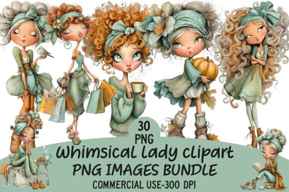 Whimsical Lady Clipart Bundle: Elevating Design with Graceful Artistry