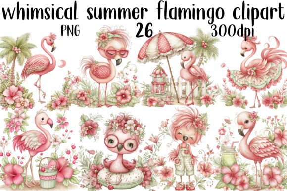 Whimsical Summer Flamingo Clipart: A Tropical Design Essential