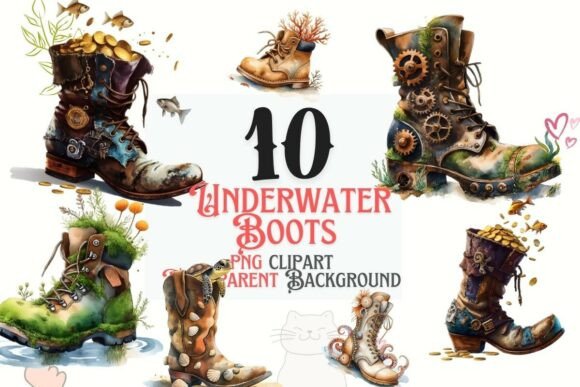 Whimsical Watercolor Underwater Boots Clipart for Designers