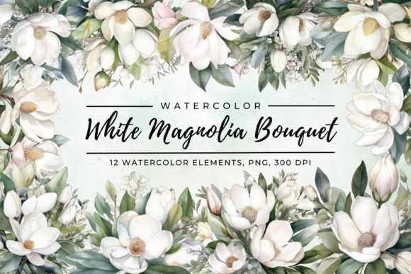 White Magnolia Bouquet Clipart: Elevate Your Designs