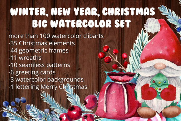 Winter, Christmas. Big Watercolor Set: Your Holiday Design Toolkit