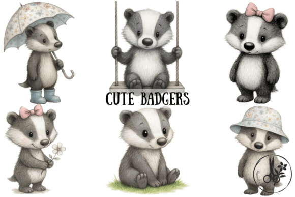 Woodland Charm for Modern Projects: Cute Badgers Clipart